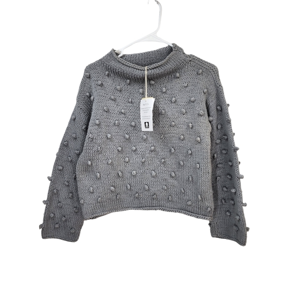 Pure Handknit Women's Hand-Knit Pom-Pom Mock Neck Sweater  - S/M